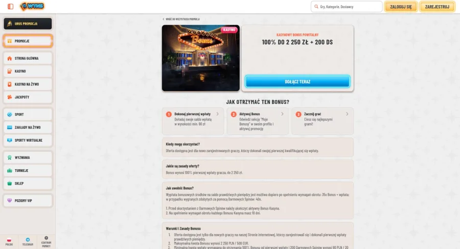 20 darmowych spinów w Wyns Casino